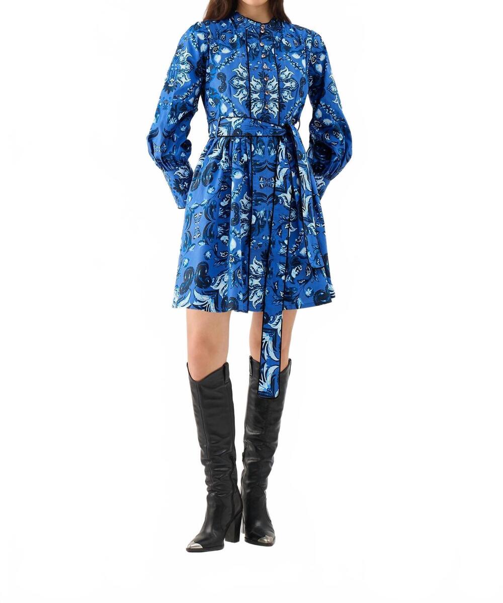 NEW BEYOND BY VERA nelia printed mini dress in frostblu